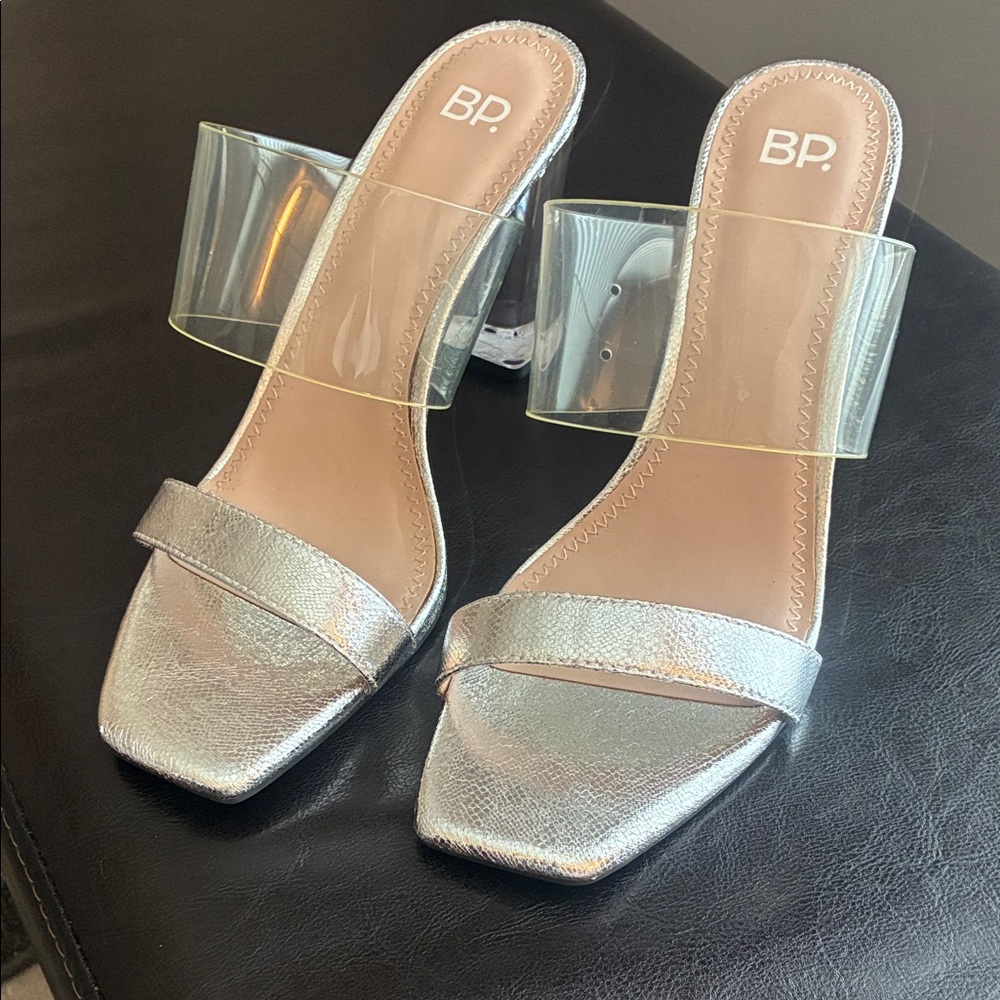 New BP Metallic Silver Heeled Sandals - Picture 3 of 8